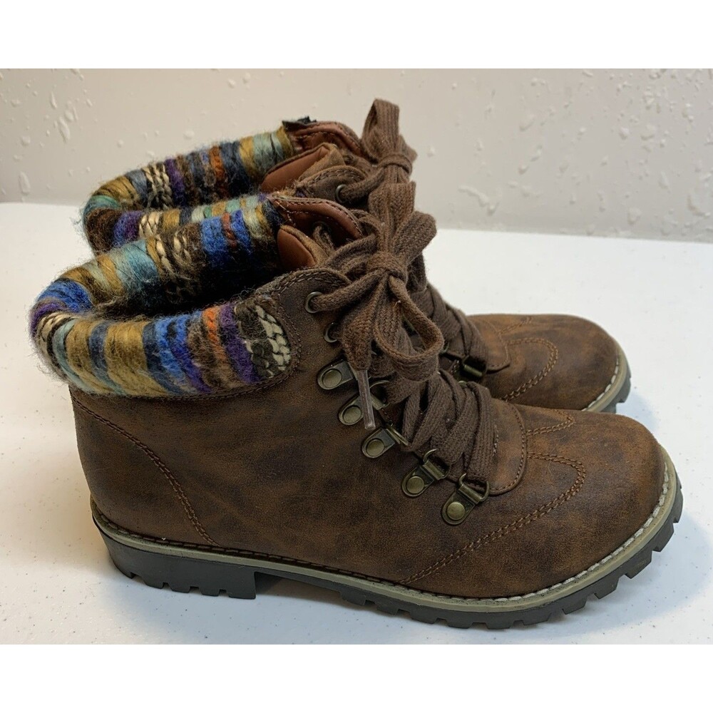 St Johns Bay Ankle Boots Womens 7 Brown Multicolor Memory Foam Boho Comfort